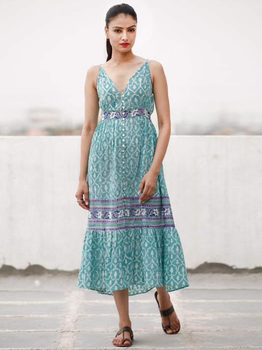 Spaghetti Style  - Block Printed Cotton Long Dress  - D370F1913