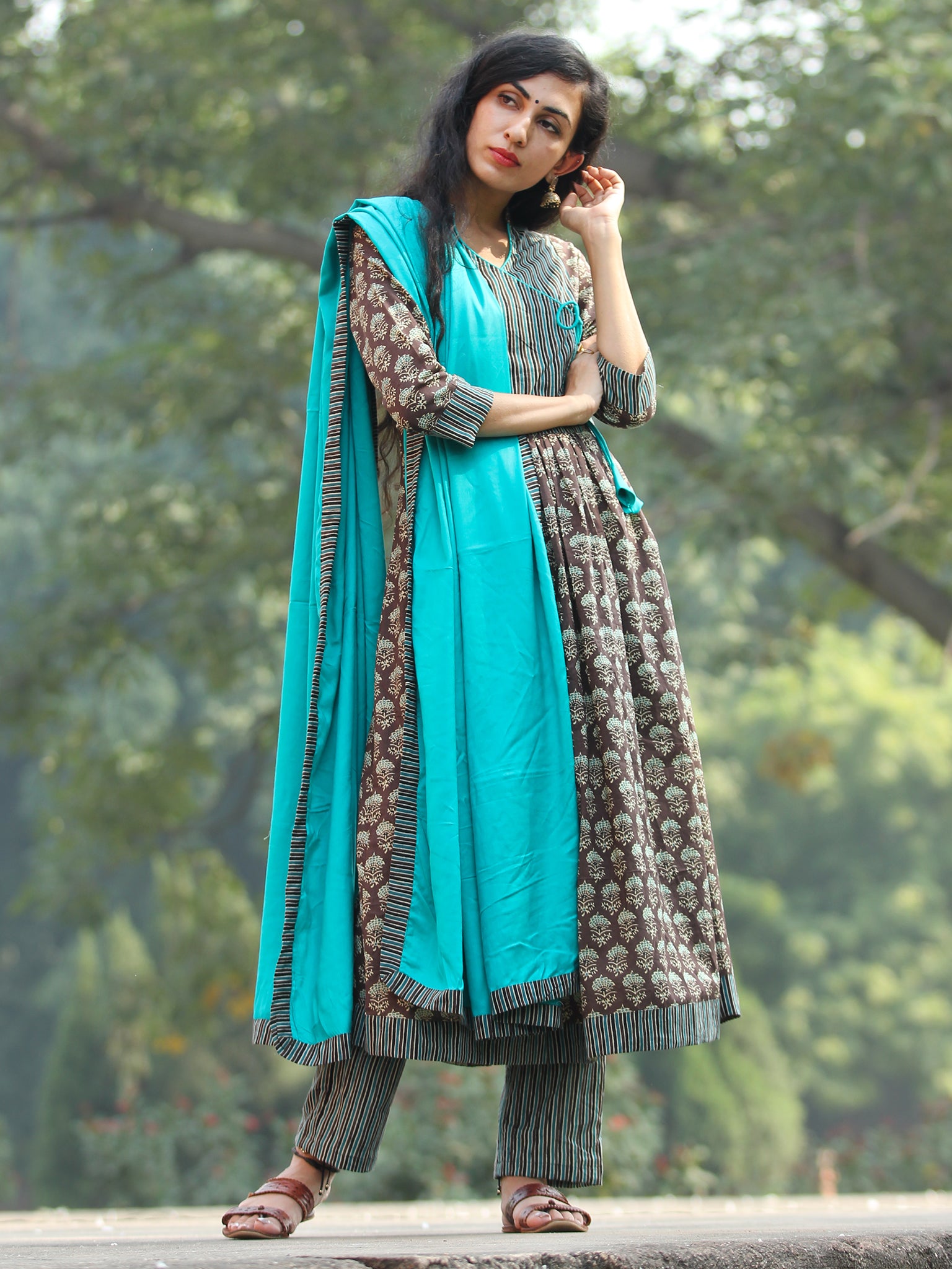 Ajrakh Guldasta - Angrakha Kurta Set With Dupatta - SS01F1869 – InduBindu