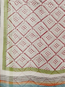 White Green Pink Chanderi Hand Black Printed & Hand Painted Dupatta - D04170249