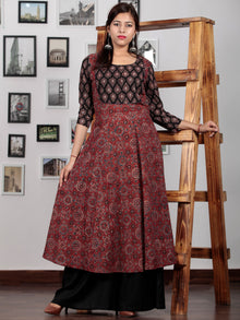 Maroon Black Baby Pink Ajrakh Hand Block Printed Kurta in Natural Colors - K66BP0109