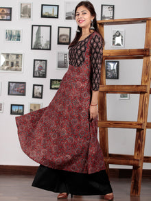 Maroon Black Baby Pink Ajrakh Hand Block Printed Kurta in Natural Colors - K66BP0109