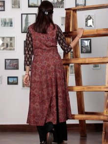 Maroon Black Baby Pink Ajrakh Hand Block Printed Kurta in Natural Colors - K66BP0109