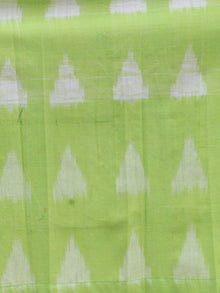 Chartreuse Green Ivory Handwoven Double Ikat Pleated Sleeveless Dress With Side Pockets & Back Zip  - D65F006