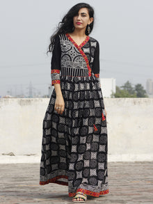 Naaz Black White Maroon Orange Hand Block Printed Angrakha Dress With Gathers -  DS19FS20