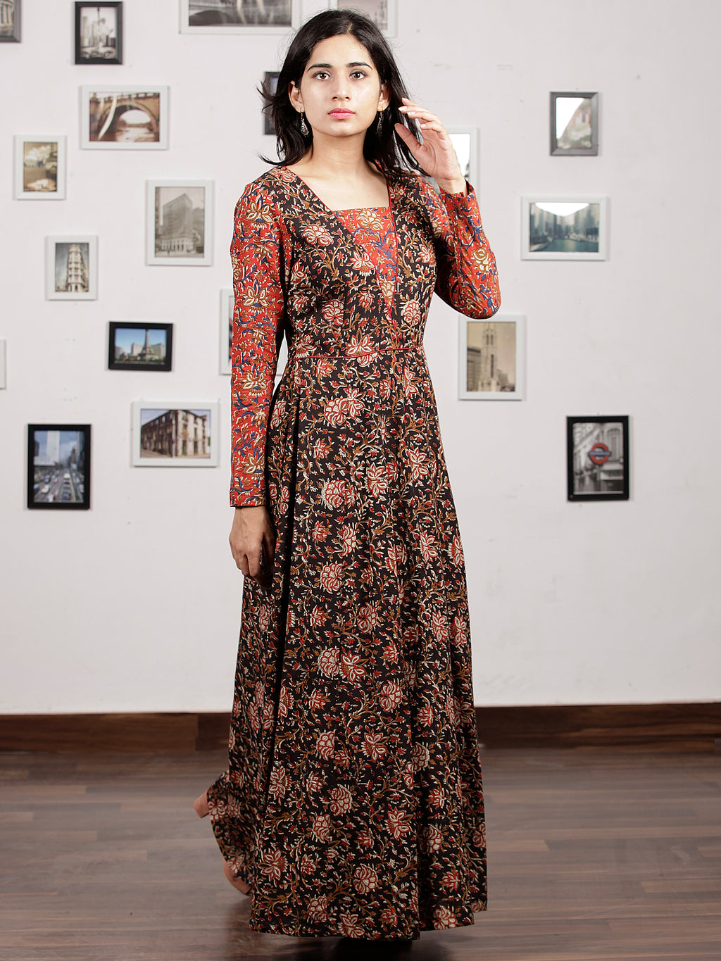 Black and Red Paisley Hand block printed Cotton Dress – Fabru