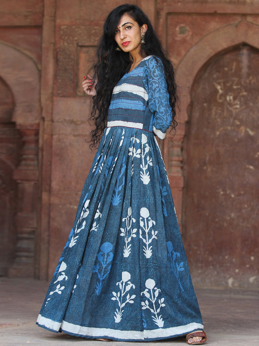 Naaz Mughal Galore - Hand Block Printed Long Cotton Flare Dress - DS72F001