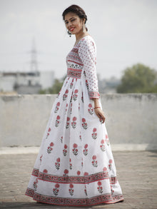 Naaz Fana - Hand Block Floral Printed Cotton Dress With Gathers  -  DS40F001