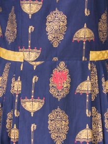 Indigo Gold - Hand Block Printed Cotton Long Dress  - D337FYYY