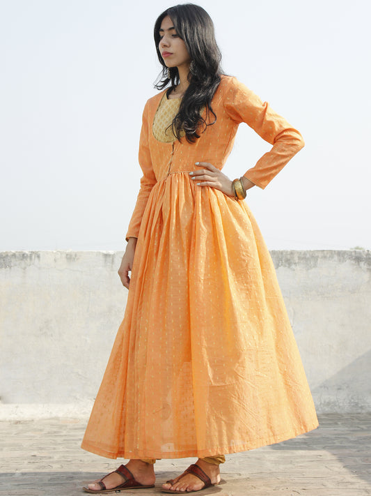 Peach Golden Two Piece Brocade And Chanderi  Kurta (Set of 2) - D129F001