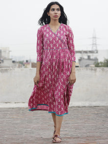 Pink Ivory Sea Green Hand Block Printed Cotton Angrakha Dress  - D97F438