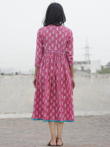 Pink Ivory Sea Green Hand Block Printed Cotton Angrakha Dress  - D97F438