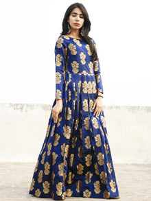 Royal Blue Golden Long Floor Length Dress With Box Pleats - D133F001