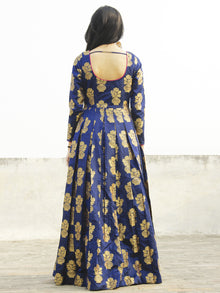 Royal Blue Golden Long Floor Length Dress With Box Pleats - D133F001