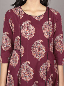 Maroon Ivory Ajrakh Block Printed Cotton Panel Dress- D5868801