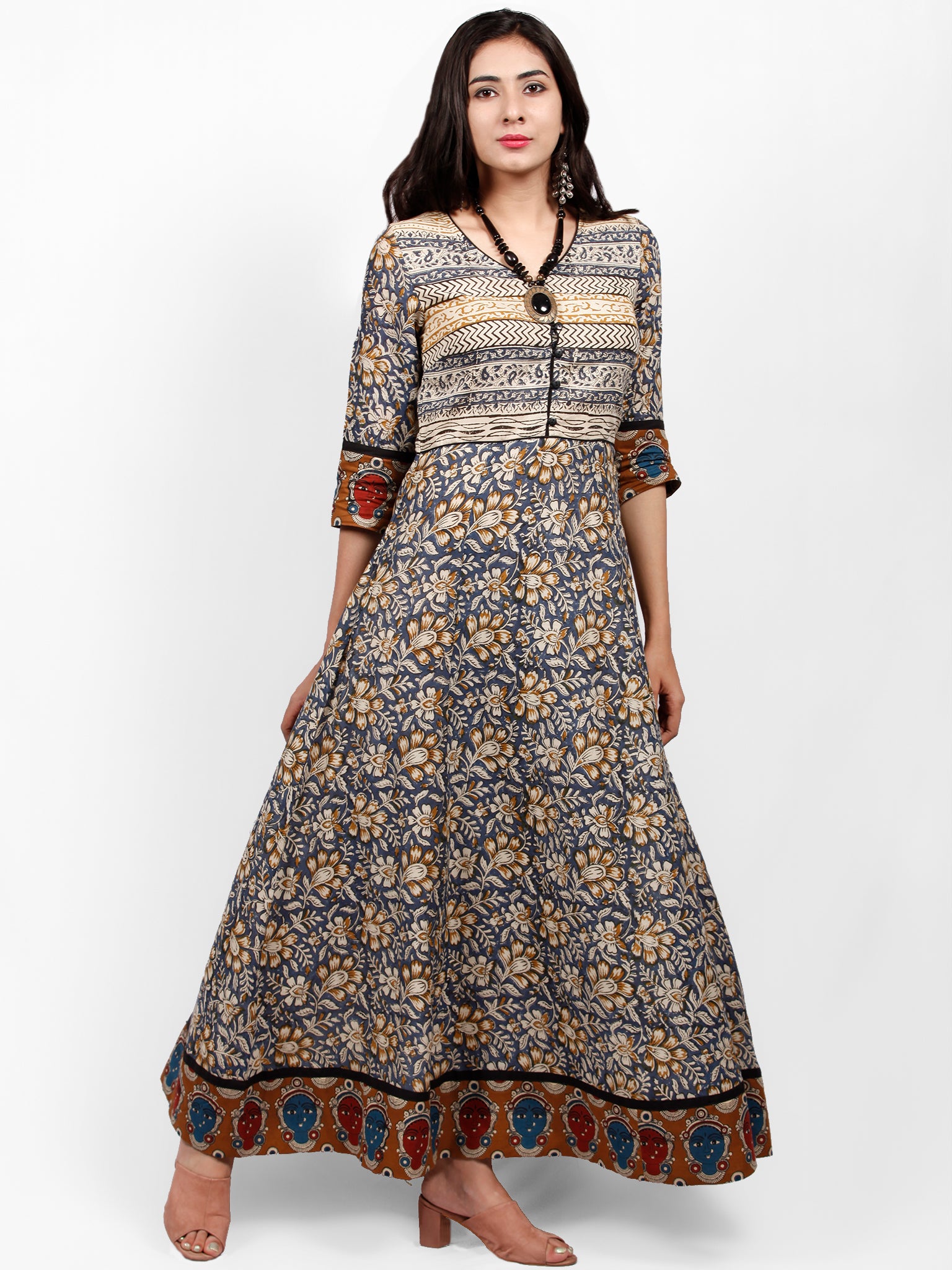 Naaz BAGRU LEAVES - Hand Block Printed Cotton Long Dress - DS67F001 ...