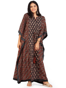 Black Red Ajrakh Hand Block Printed Kaftan - K145F1795