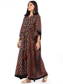 Black Red Ajrakh Hand Block Printed Kaftan - K145F1795