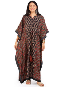 Black Red Ajrakh Hand Block Printed Kaftan - K145F1795