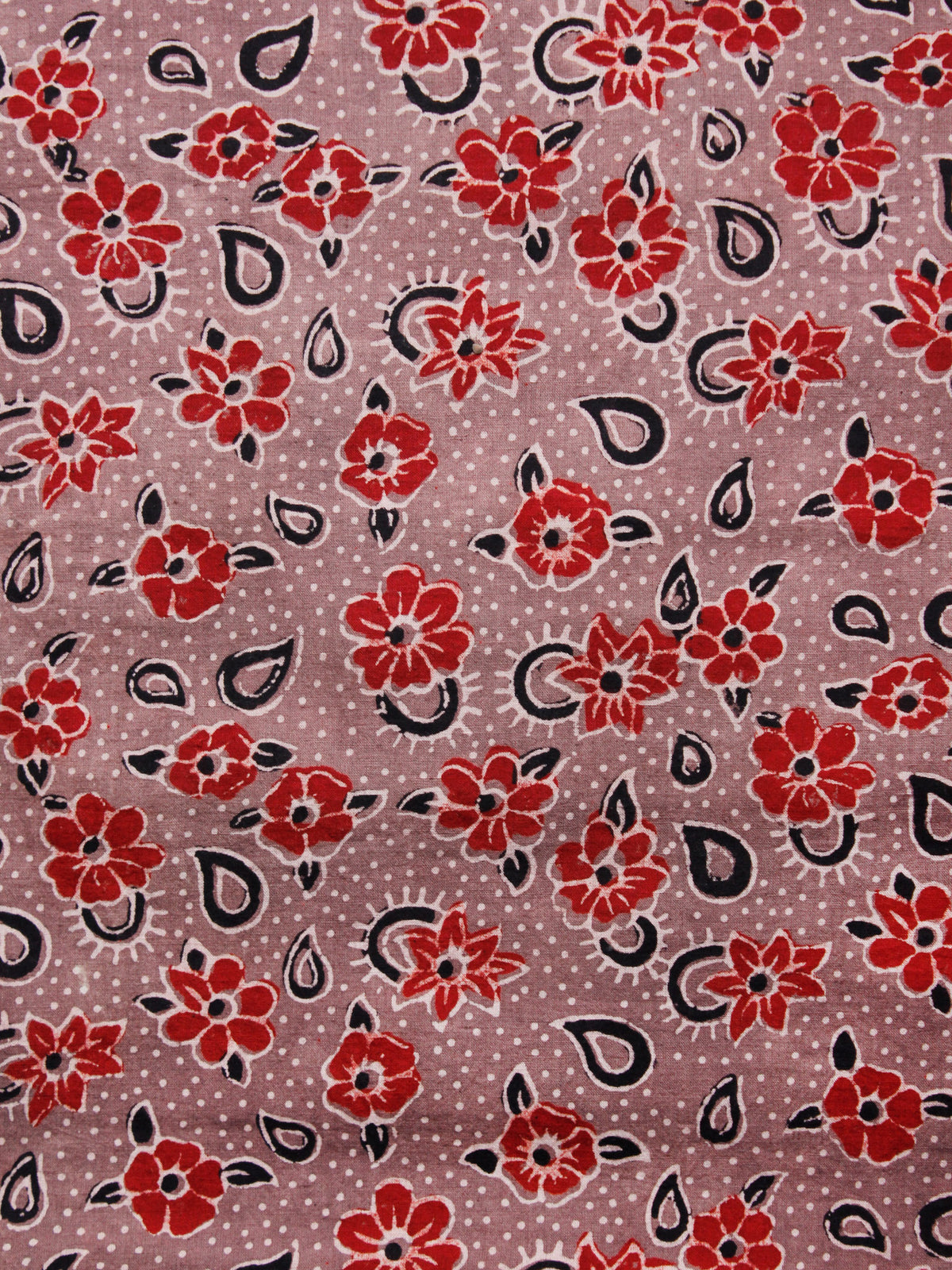 Light Brown Red Black Ajrakh Hand Block Printed Cotton Fabric Per Meter - F003F1575