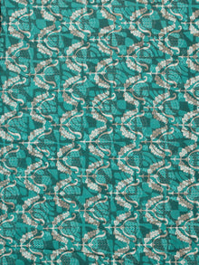 Teal Blue Green Ivory Beige Hand Block Printed Cotton Fabric Per Meter - F001F768