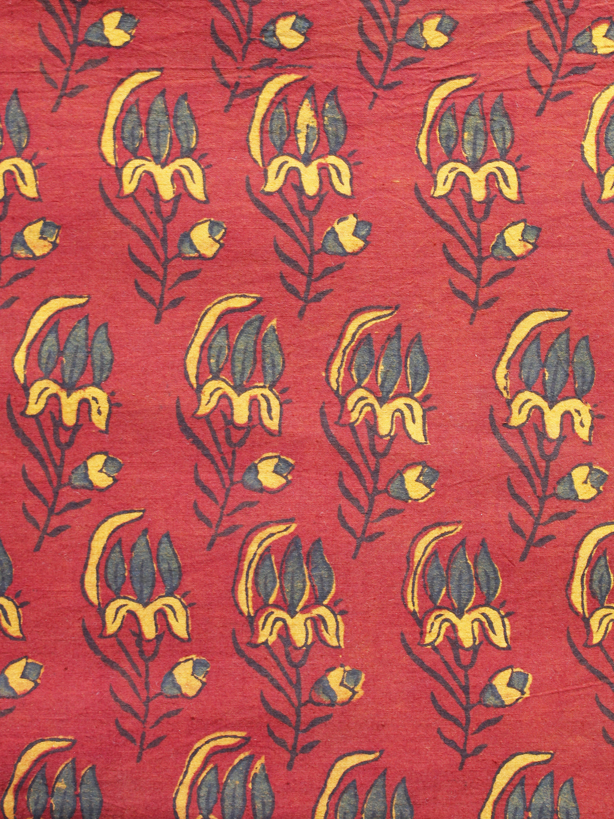 Maroon Red Yellow Ajrakh Hand Block Printed Cotton Blouse Fabric - BPA0104