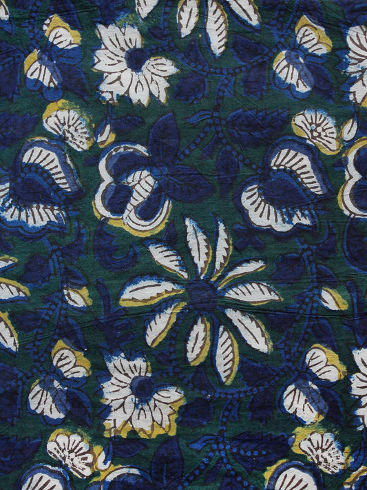 Green Indigo Ivory Hand Block Printed Cotton Fabric Per Meter - F001F1331