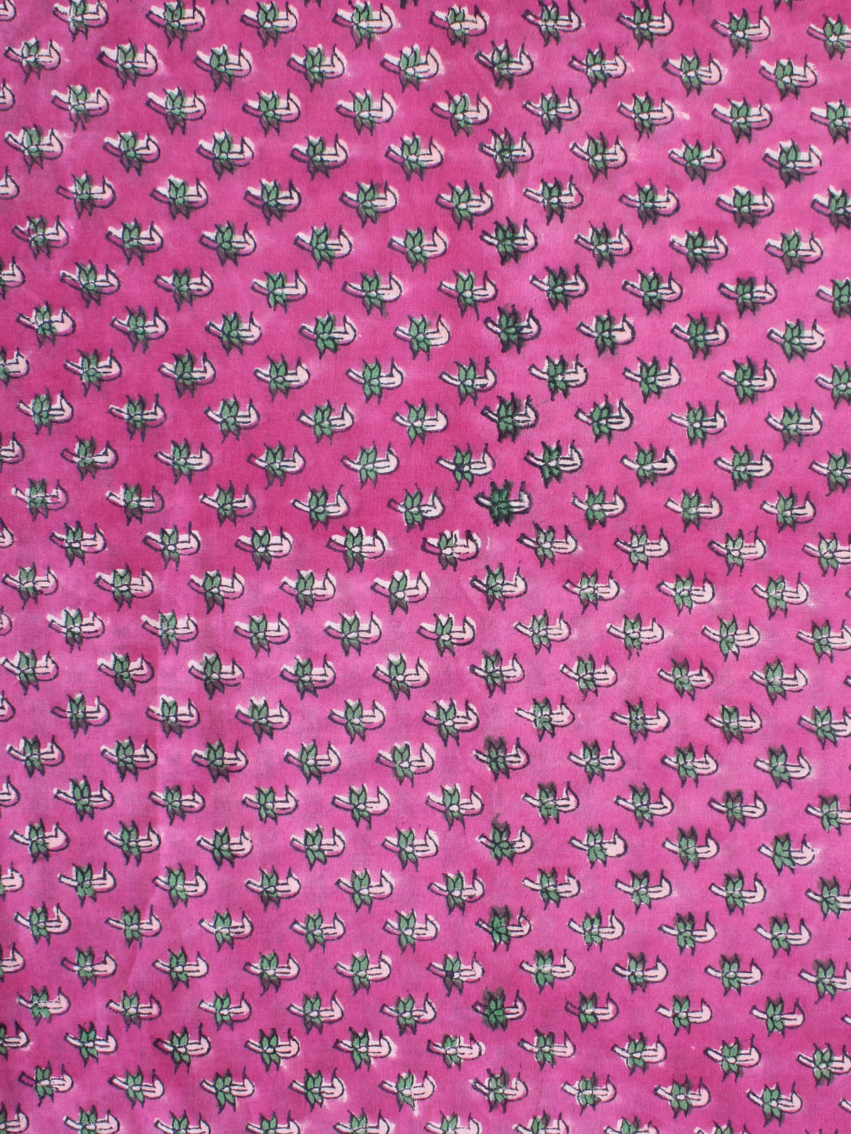 Pink Green Hand Block Printed Cotton Fabric Per Meter - F001F2126