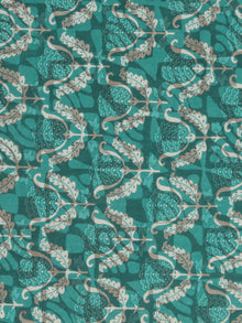 Teal Blue Green Ivory Beige Hand Block Printed Cotton Fabric Per Meter - F001F768