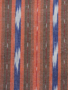 Rust Blue White Pochampally Hand Woven Ikat Fabric Per Meter - F002F1049