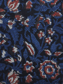 Indigo Black Red Hand Block Printed Cotton Fabric Per Meter - F003F1301