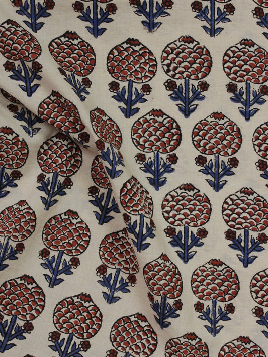 Beige Maroon Indigo Black Hand Block Printed Cotton Fabric Per Meter - F001F893