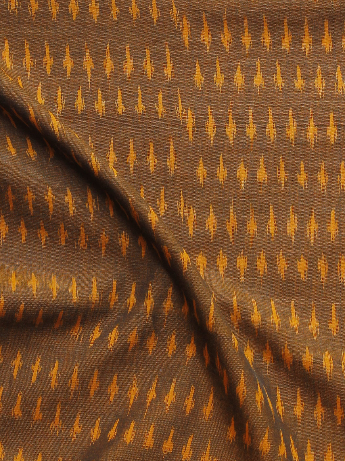 Brown Golden Yellow Pochampally Hand Weaved Ikat Mercerised Cotton Fabric Per Meter - F002F1020