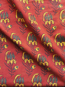 Maroon Red Yellow Ajrakh Hand Block Printed Cotton Blouse Fabric - BPA0104