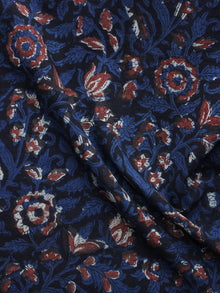 Indigo Black Red Hand Block Printed Cotton Fabric Per Meter - F003F1301