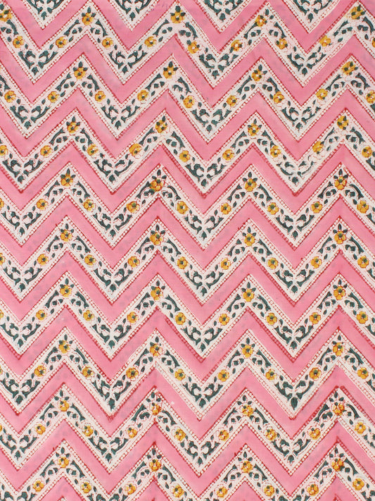 Pink Yellow Hand Block Printed Cotton Fabric Per Meter - F001F2303