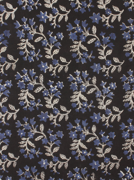 Black Ivory Indigo Hand Block Printed Cotton Fabric Per Meter - F001F2062