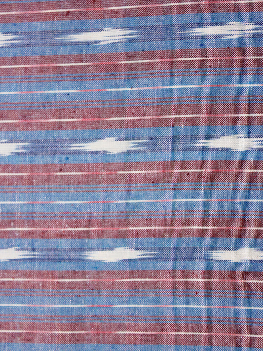 Blue Red White Hand Woven Ikat Handloom Cotton Fabric Per Meter - F002F1955