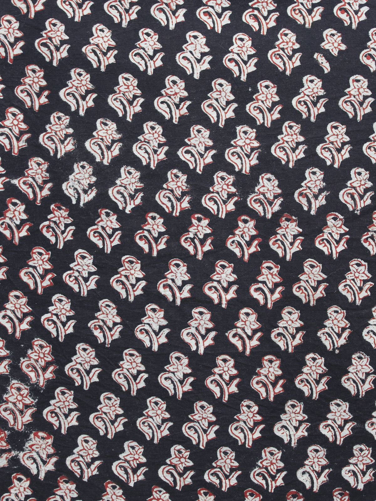 Black  Ivory Red Hand Block Printed Cotton Fabric Per Meter - F001F1145