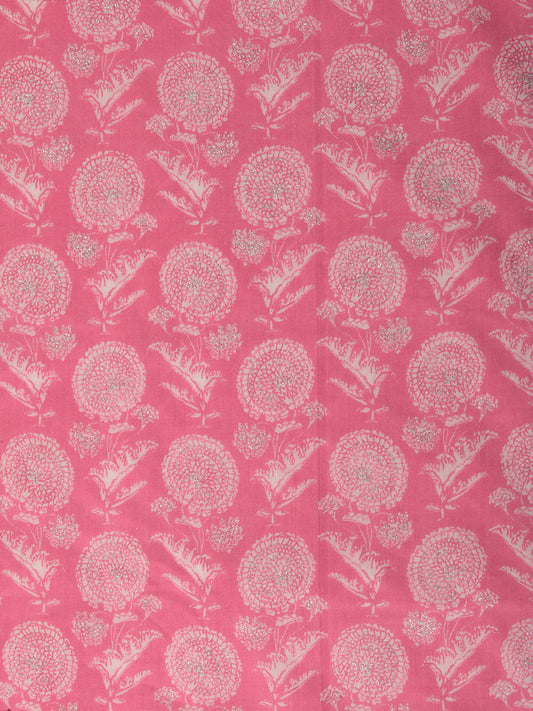 Pink White Silver Block Printed Cotton Fabric Per Meter - F001F2391