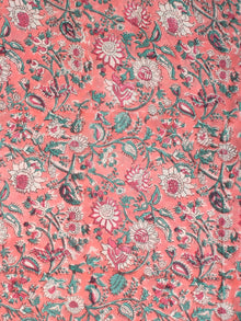 Pink Green White Hand Block Printed Cotton Fabric Per Meter - F001F2168