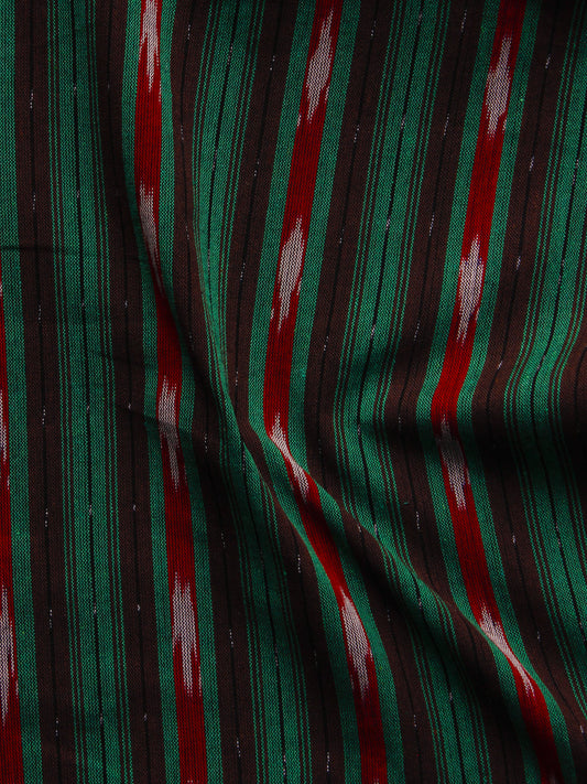 Green Black Maroon Ivory Pochampally Hand Woven Ikat Fabric Per Meter - F002F930