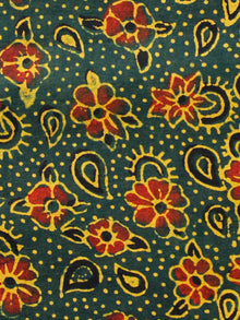 Green Yellow Black Maroon Ajrakh Hand Block Printed Cotton Fabric Per Meter - F003F1674