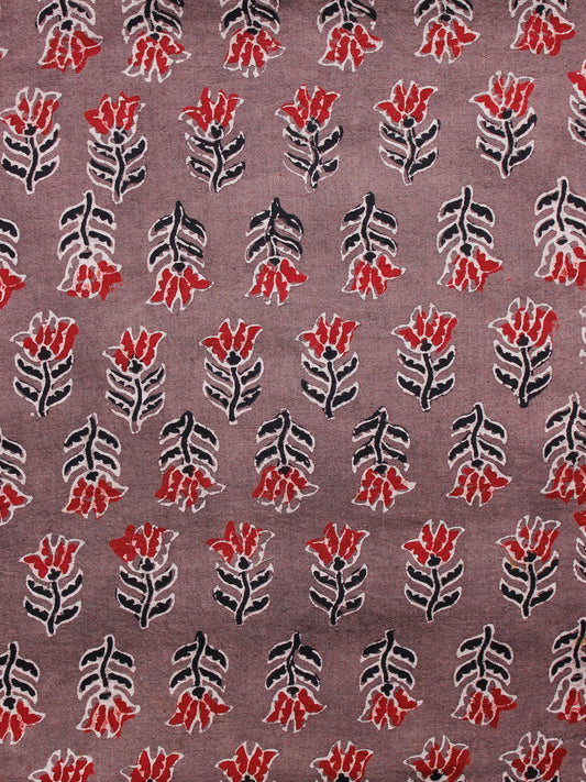 Brown Black Maroon Ivory Ajrakh Hand Block Printed Cotton Fabric Per Meter - F003F1678