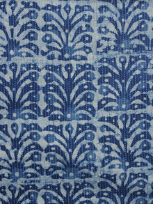 Indigo Ivory Kantha Embroidered Hand Block Printed Cotton Fabric - F004K1128