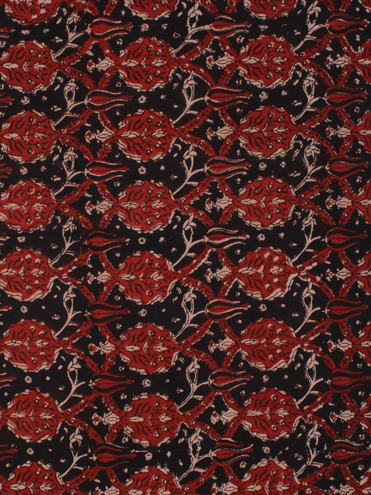 Red Black Hand Block Printed Modal Cotton Fabric Per Meter - F001F2136