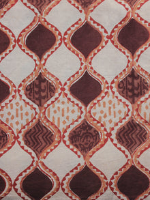 Ivory Brown Red Hand Block Printed Cotton Fabric Per Meter - F003F1311