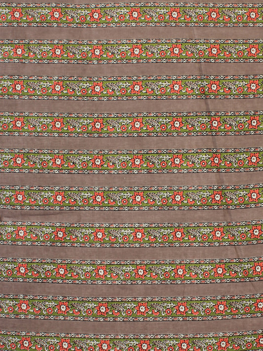 Grey Green Orange Block Printed Cotton Fabric Per Meter - F001F2250