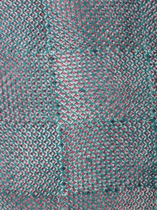 Green Coral Hand Block Printed Cotton Fabric Per Meter - F001F2275