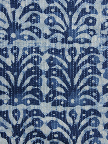 Indigo Ivory Kantha Embroidered Hand Block Printed Cotton Fabric - F004K1128