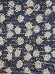 Indigo Ivory Gold Hand Block Printed Cotton Fabric Per Meter - F001F2063